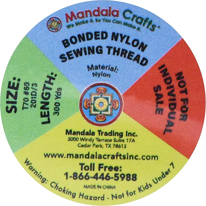 Mandala Crafts Bonded Nylon Thread 12 Assorted Vibrant Colors Heavy Duty Sewing - Image 4