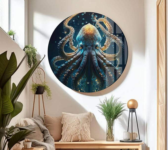 My Photostation.com 30Wx35.5H'' Underwater Blue Octopus Glass Wall Art Tempered - Image 4