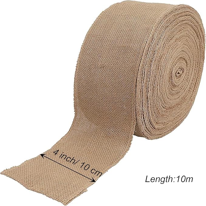 KINJOEK 4 Inch Wide 11 Yards Burlap Ribbon, Natural Jute Fabric Ribbon Crafts - Image 2