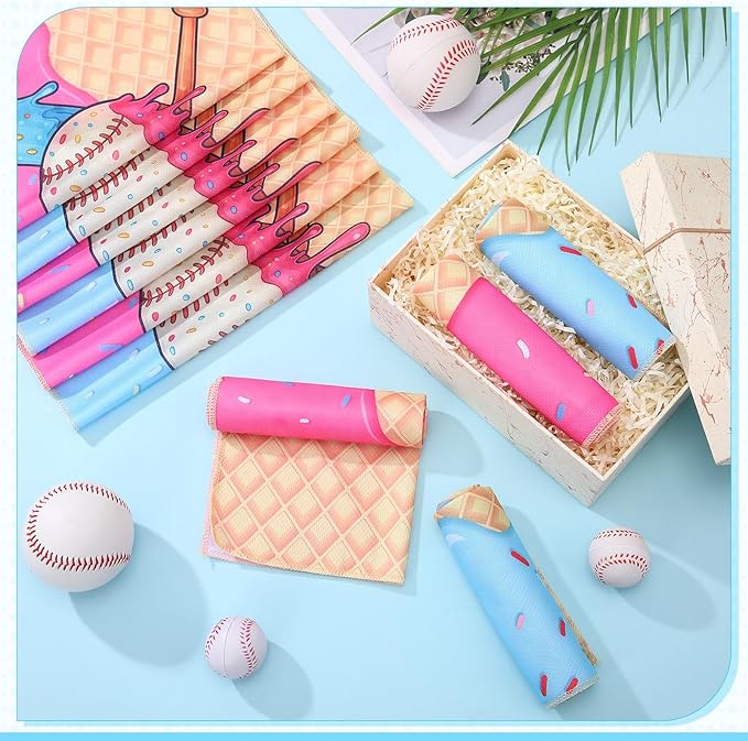 FuWeave 12 Pcs Sports Cooling Towels Baseball Basketball Softball Breathable Soccer Football Volleyball Microfiber Ice Towel Fast Drying for Party Favors Team Gift (Ice Cream Drip,40 x 12 Inch)