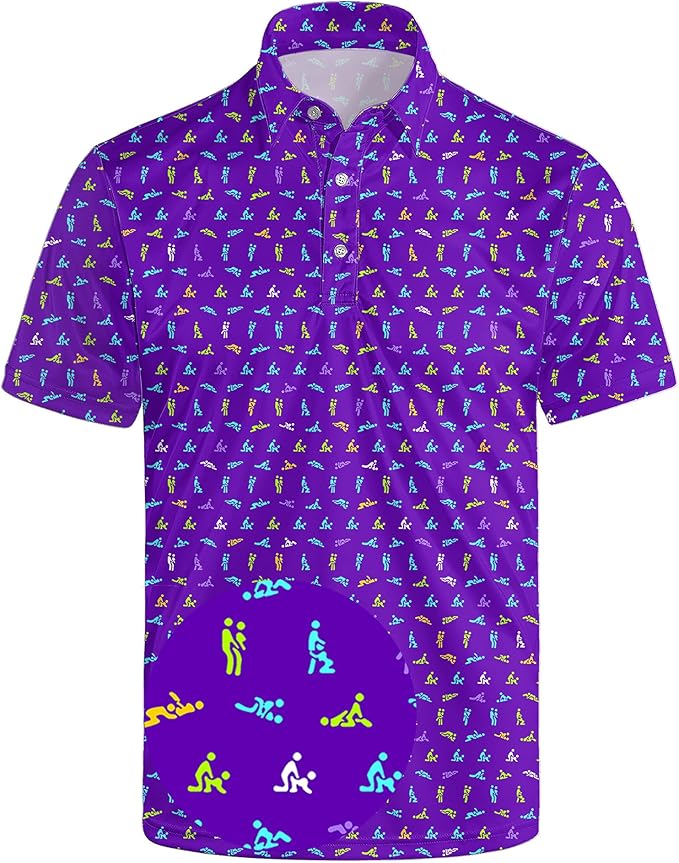 Golf Polo Shirts for Men Funny Print Short Sleeve Golf Shirts Performance Golf Polos
