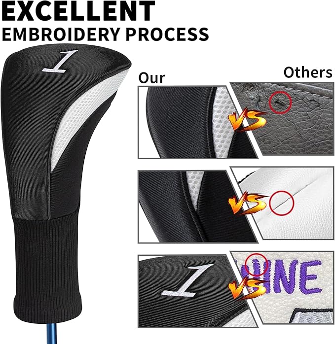 Wood Headcover Golf Club Covers Driver Headcovers Nylon Head Covers Designed to Fit All Woods - 3/4/5/6 Pack/Set Golf Accessories Suitable for Men and Women