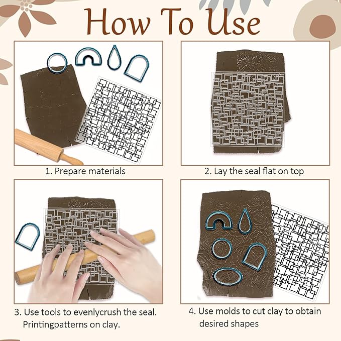 CHGCRAFT 4 Pcs Graffiti Grid Polymer Clay Texture Sheets Abstract Squares - Image 3