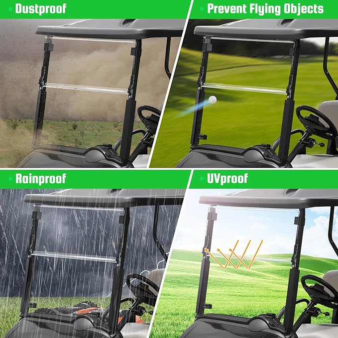 5MM Thick Upgrade PC Foldable EZGO RXV Golf Cart Windshield with Heavy Duty Hinges Only Fit for 2008-Up EZGO RXV with 1.25" Struts Rail, Anti-UV Impact Resistant Golf Cart Windshield