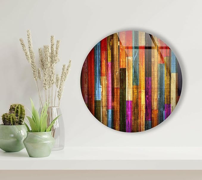My Photostation.com 27.5'' Diameter Colorful Wood Pattern Round Glass Wall Art - Image 5