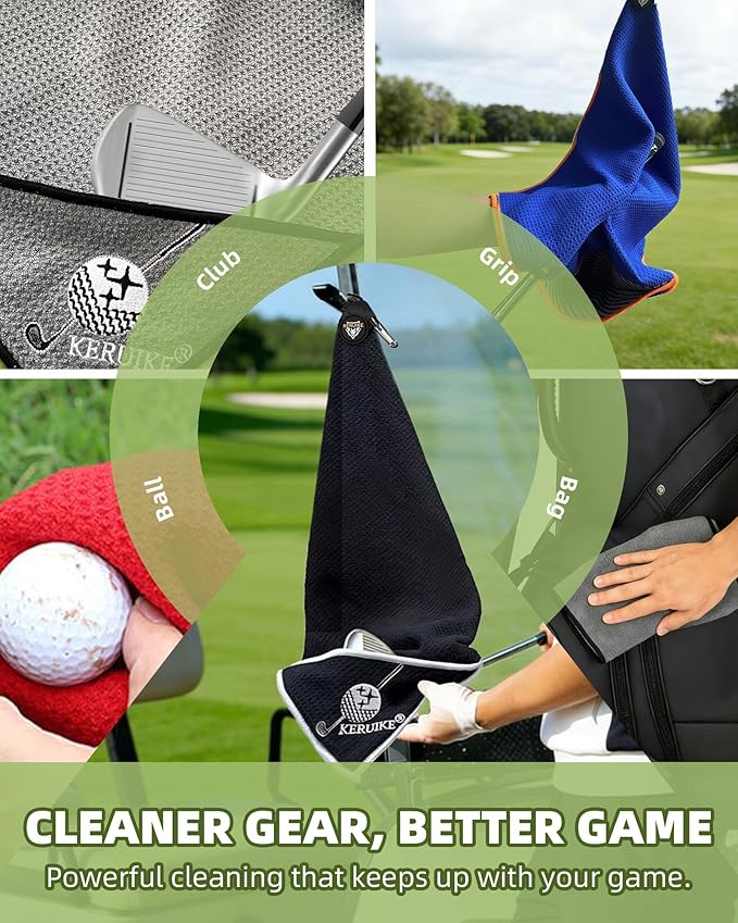 Magnetic Golf Towel 2 Pack 20" x 20" with Clip & Cleaning Pocket - Microfiber Waffle Ultra Absorbent, Golf Club & Ball Cleaner, Magnet for Clubs Essential Golf Accessories Golf Gifts for Men Women