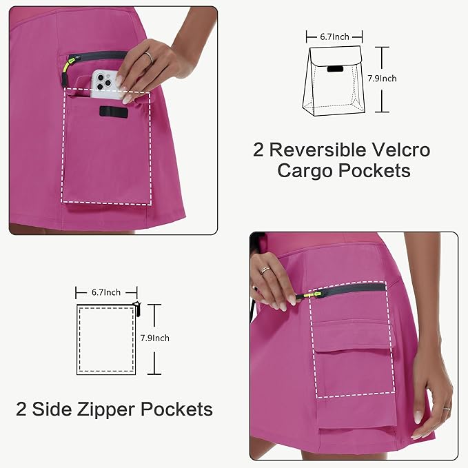 MIVEI Skorts for Woman - Hiking Cargo Skorts with Zipper Pockets, High Waisted Quick Dry Golf Workout, Dressy Casual