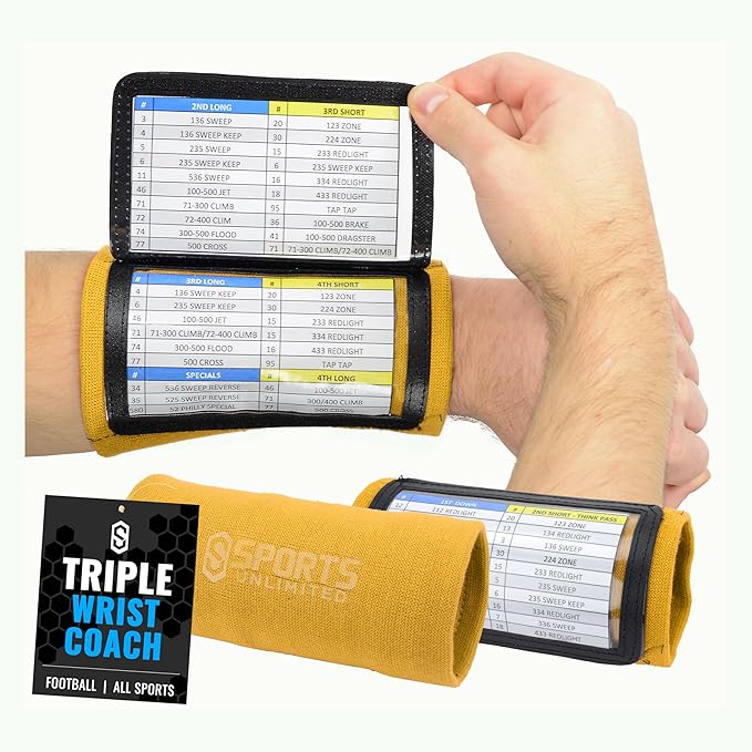 Sports Unlimited Youth Triple Wrist Coach, Football Wristbands for Plays, Baseball Wristbands, QB Arm Bands