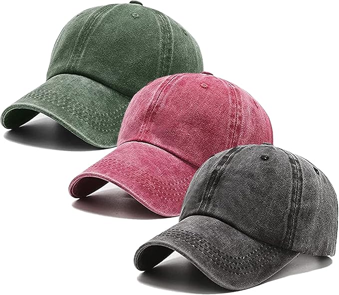 3 Pack Washed Plain Vintage Baseball Cap Cotton Adjustable Twill Bulk Low Profile Classic Dad Hat for Men/Women