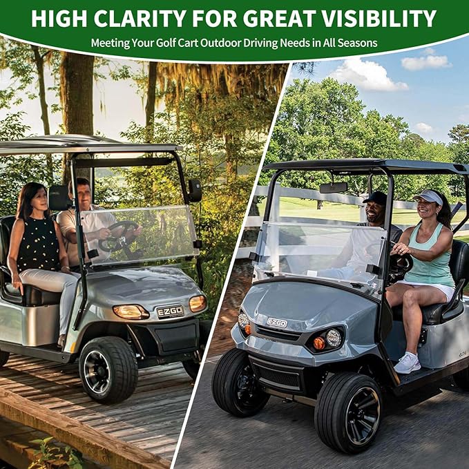 Clear Golf Cart Windshield 3/16" (5MM) Thicken for 2014-Up EZGO TXT, 41.42" W ×34.64" H, Fits 1"×1" Square Rail Front Foldable Windscreen Glass Shatterproof & Shield UV, Scratch Resistant