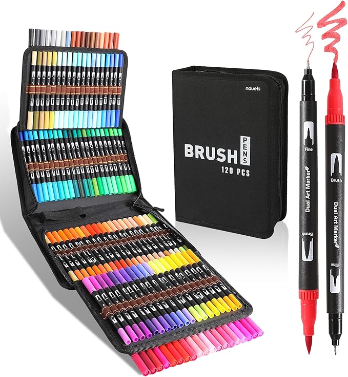 nauets 120 Colors Brush & Fine Dual Tip Watercolor Markers Set by nauets