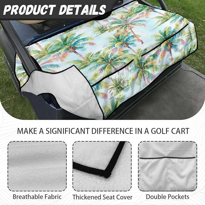 Golf Cart Seat Covers, Universal Golf Cart Seat Towel Blanket with 4 Front Pockets & Nonskid Bottom Fits for Club Car 2 Person Seats Golf Carts