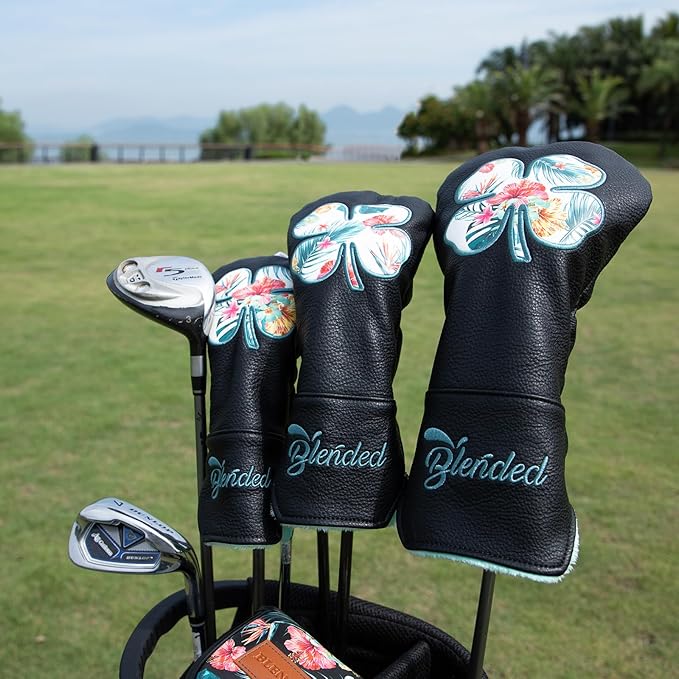 Golf Club Covers White Lucky Clover Golf Head Covers Driver Covers Fariway Wood Headcover Hybrid Covers Leather Golf Headcover with Number Tag for All Brand