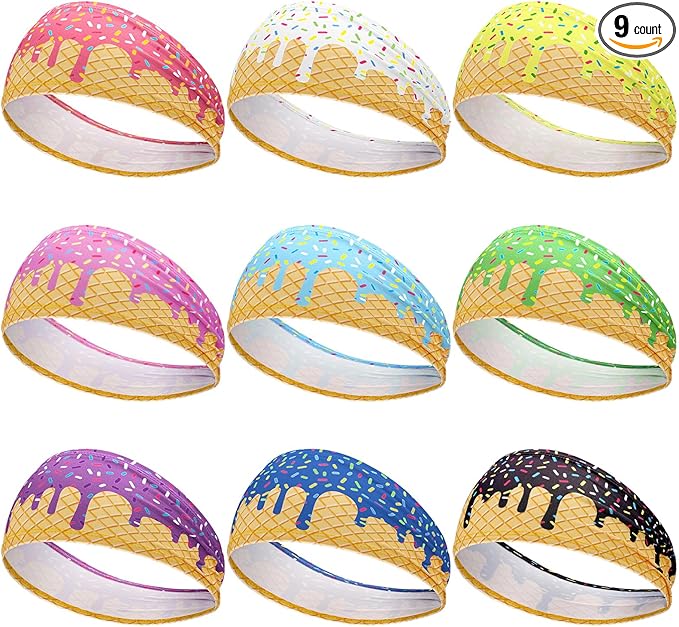 9 Pcs Baseball Drip Headband Ice Cream Drip Teenager Sweatband Multi-Color Elastic Polyester for Baseball Football Golf Sports Women and Men Accessories
