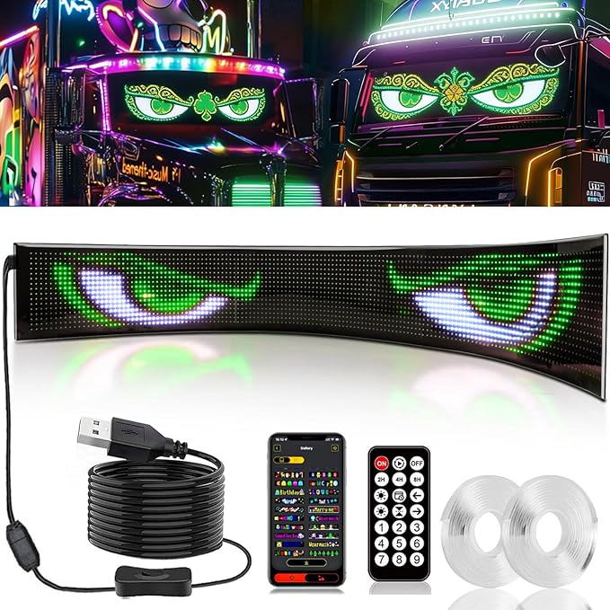 1 Piece 52x7.6in Extra-Large Devil Eyes Light for Truck Windshield, Flex LED Display for Car Eyes, Programmable Soft Screen Dynamic Car Eyes Easter St. Patrick's Day Shamrock Bunny Decor