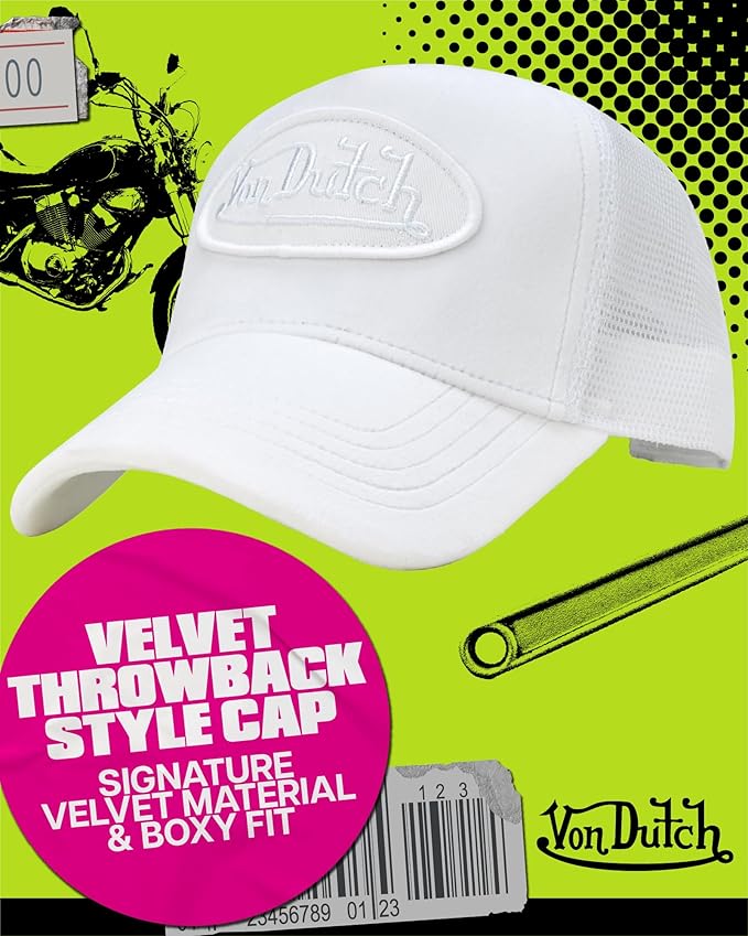 Von Dutch Unisex Trucker Hat - Velvet Curved Bill Mesh Back Retro Classic Adjustable Snapback Baseball Cap for Men and Women