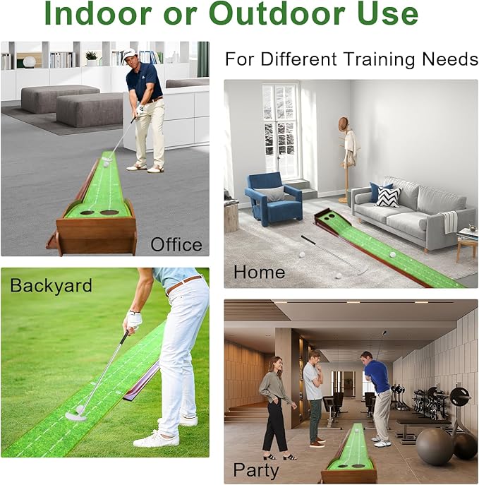 Golf Putting Mat, Practice Golf Putting Green Training Aid for Indoor, Outdoor at Home, Office, Backyard with Putter and Balls 9.84 ft
