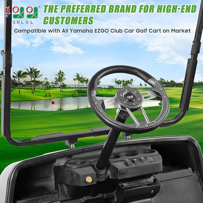 10L0L Golf Cart Steering Wheel, Universal Design Fit for Yamaha, EZGO RXV & TXT, Club Car DS, Club Car Precedent Tempo, Most Golf Cart (Coal Black)