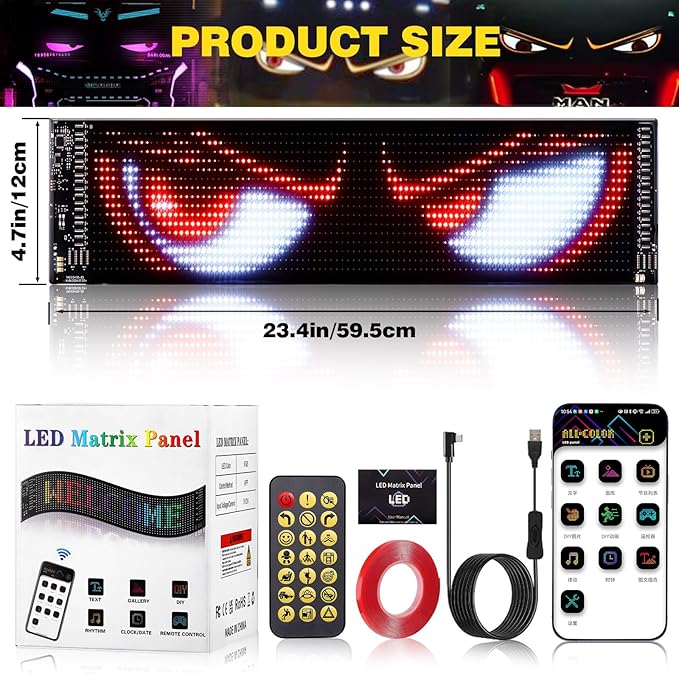 Golf Cart Devil Eyes Light, 23x5in Programmable Flexible LED Digital Display Smart APP Control Custom Text DIY Pattern, Golf Cart Lights Soft Screen LED Lights for Car Trucks Decor