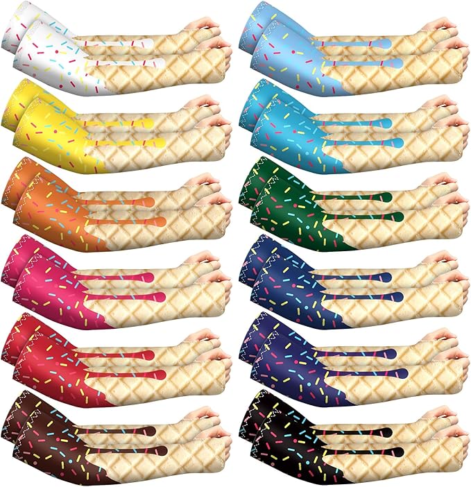 Newcotte 12 Pairs Arm Sleeves for Kids Compression Football Baseball Arm Sleeve Youth UV Protection Breathable Cooling Sleeve