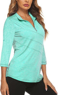 Koscacy Women's 3/4 Roll Sleeve Golf Tennis Polo Shirts UPF50+ Half Zip Dry Fit Workout Tops Athletic Shirt