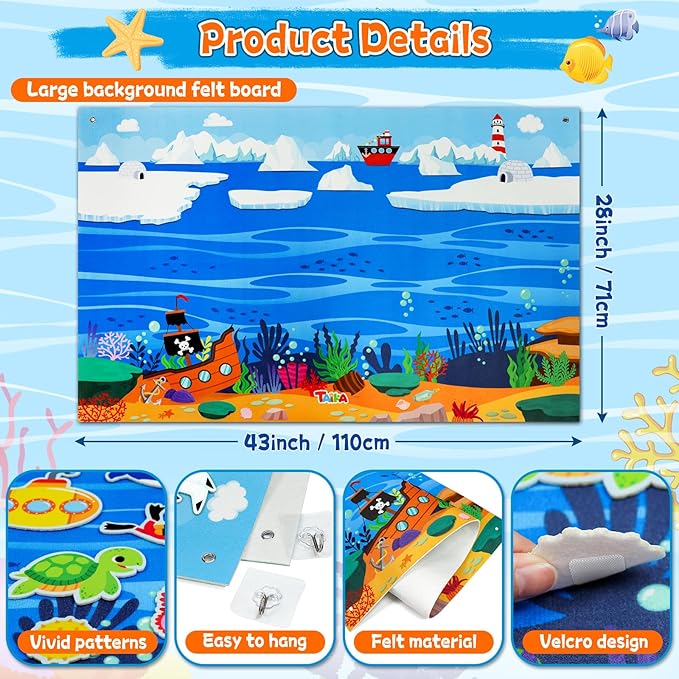 Taika 70 Pcs Ocean Felt Story Board Set, 43x28 inch Interactive Felt Story - Image 2
