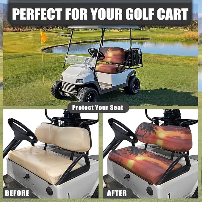 Suobstales Golf Cart Front and Rear Seat Cover Set for EZGO TXT RXV & Club Car DS 2 Passenger, Washable Bench Seat Covers Kit