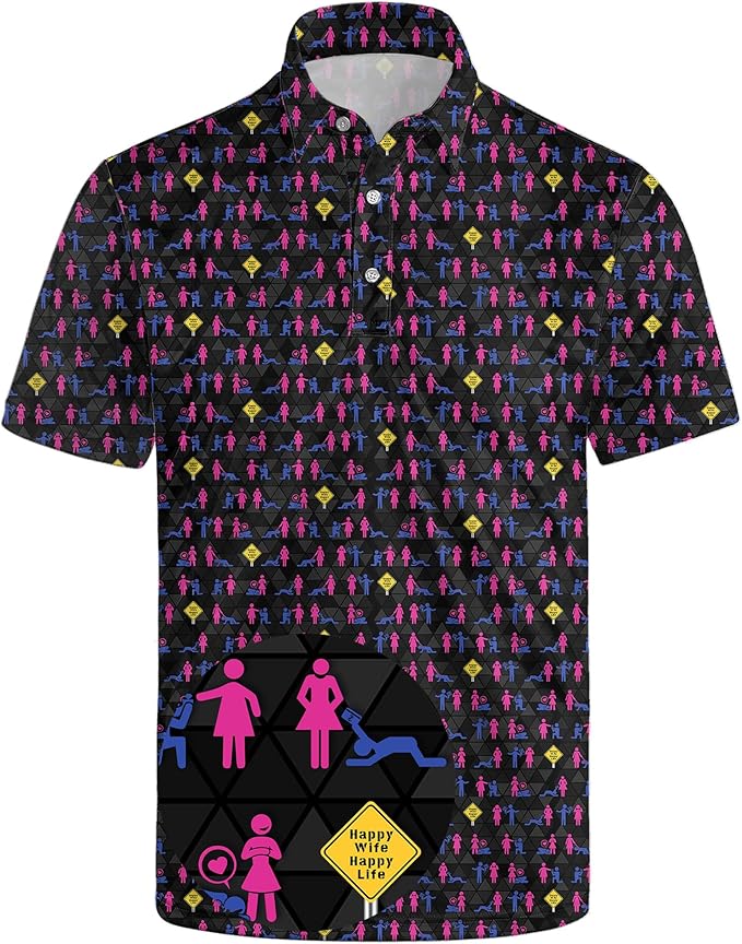 Golf Polo Shirts for Men Funny Print Short Sleeve Golf Shirts Performance Golf Polos