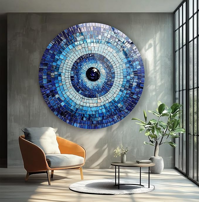 My Photostation.com 27.5'' Diameter Blue Mosaic Evil Eye Round Glass Wall Art by MyPhotostation