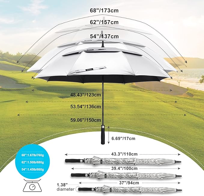 Gonex 54/62/68/72/80 Inch Extra Large Golf Umbrella, Automatic Open Travel Rain Umbrella with Windproof Water Resistant Double Canopy, Oversize Vented Umbrellas for 2-3 Men and UV Protection, Multiple Colors
