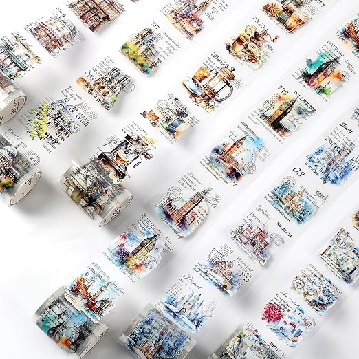6 Rolls PET Tapes Set Pre Cut Tape Stickers City Stickers journaling Tape - Image 7