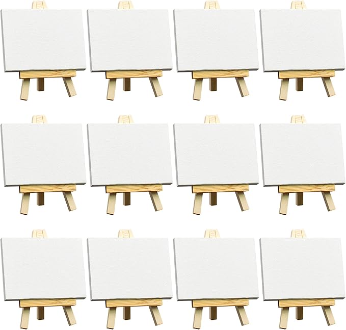 FIXSMITH 3x4 Inch Mini Stretched Canvas Easel Set- Bulk Pack of 12, Set - Image 6