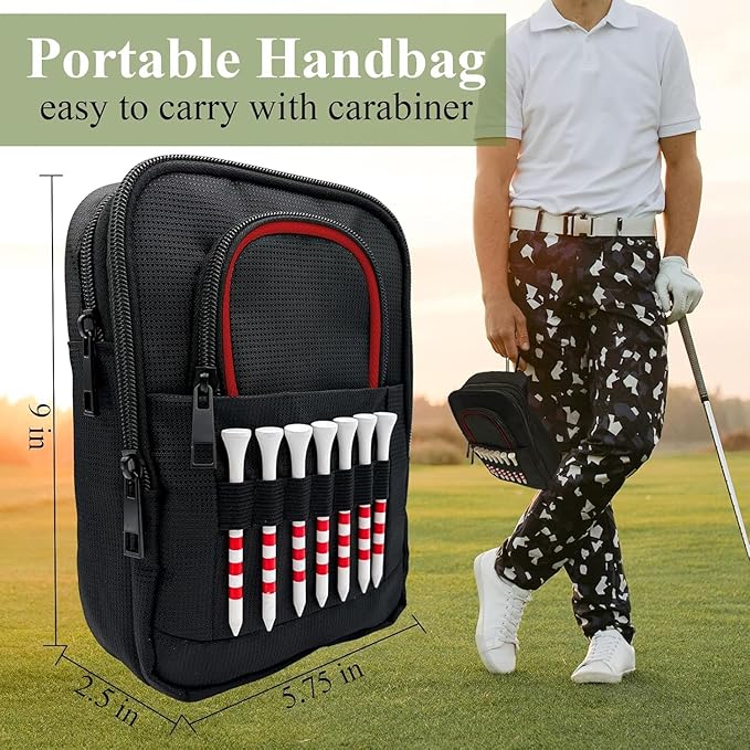 Golf Valuables Pouch, Golf Ball Bag, Golfer Portable Organizer, Large Golf Accessories Pouch for Gadgets, Like Balls, Tees, Market - Golf Gift for Men and Women (White/Red Edge) (Red Edge)