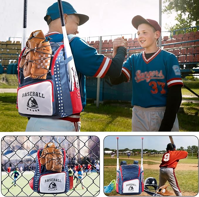 Baseball Bag for Youth & Adult with 4 Bat Sleeves - Softball Bat Bag with Shoe Compartment - Baseball Backpack for T-Ball, Softball Equipment, Baseball Gear, Baseball Bags for Boys 8-12