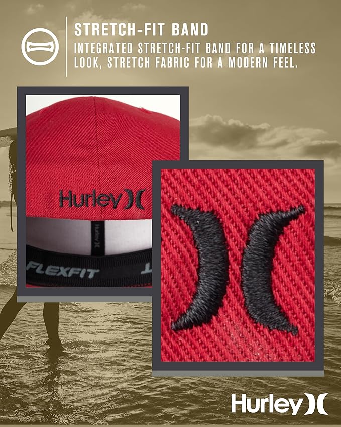 Hurley Mens Baseball Cap - Curved Brim Flexfit Ball Cap, Moisture Wicking Breathable Fitted Hat for Men