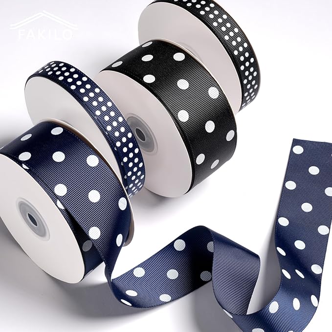 Polka Dot Grosgrain Ribbon 1.5 Inch, 25 Yards Spool Navy Blue and White Dot - Image 7