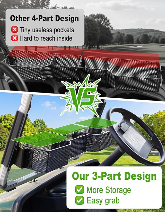 Golf Cart Front Inner Basket for EZGO TXT RVX VALOR Yamaha G29 Drive2 G16-G22 Club Car DS Tempo Modular Mesh Storage Tray Organizer for Extended Space (Yamaha G14-G22 1995-2007)