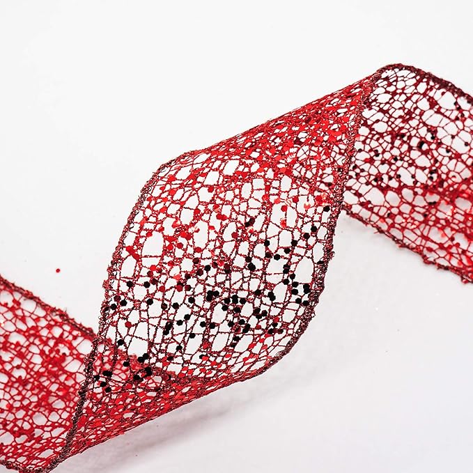 CT CRAFT LLC Sparkling Glitter Mesh Wired Ribbon 2.5" x 10 Yards Red - Image 5
