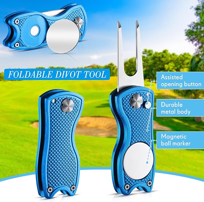 Poen Pcs Golf Divot Tool Golf Repair Tool with Magnetic Ball Marker and Popping Button Metal Foldable Switchblade Repair Fixer for Golfers Prizes
