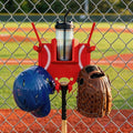 Baseball and Softball Dugout Organizer, Fence-Mounted Hanging Rack for Bats Helmets Gloves Drinks, Portable and Space-Saving (Red)