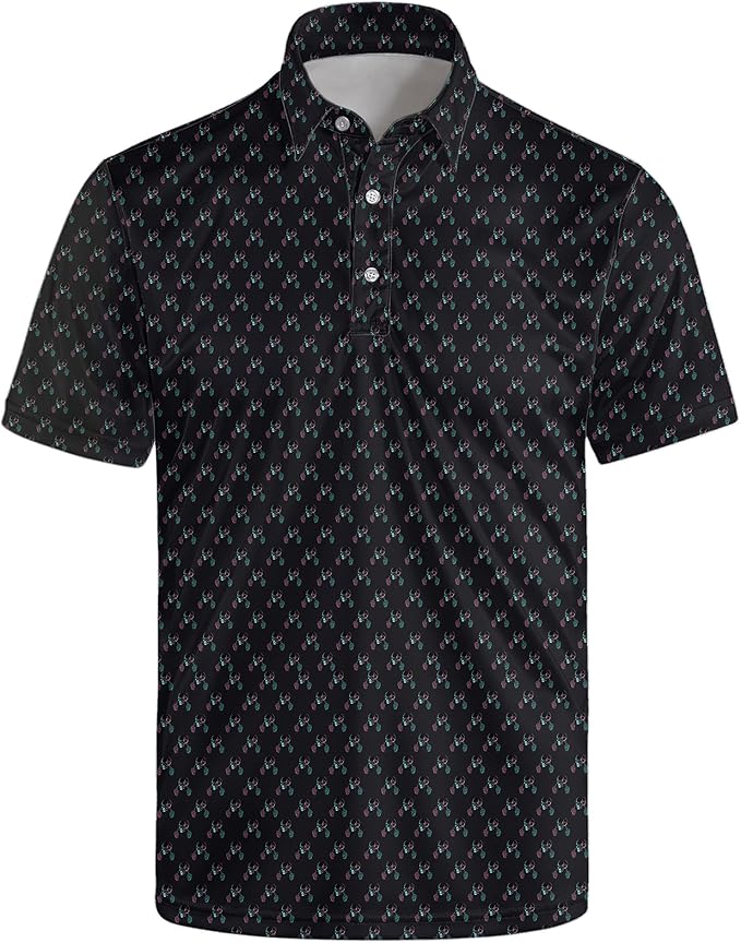 Golf Polo Shirts for Men Funny Print Short Sleeve Golf Shirts Performance Golf Polos