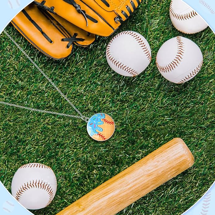 Baseball Pendant Necklace, Adjustable Baseball Game Day Drip Necklace for Men Women Fan Lovers Coach Team