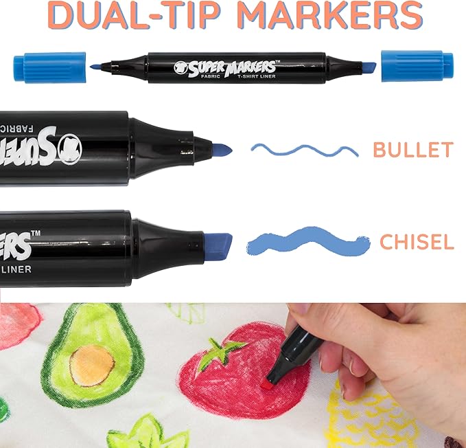 U.S. Art Supply Super Markers 20 Unique Colors Dual Tip Fabric & T-Shirt Marker - Image 3