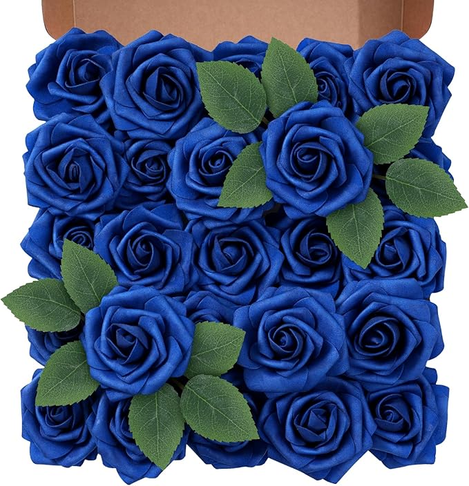 Artificial Flowers Foam Fake Roses 25pcs Royal Blue Roses by Unknown
