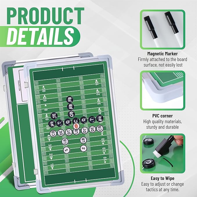 ZPU Football Coaching Board, Magnetic Football Clipboard for Coaches, Tactics Clipboard with Dry Erase, Marker Pens, Fence Hooks, Magnets, Storage Bag and Carry Bag, for Teaching and Game Plan