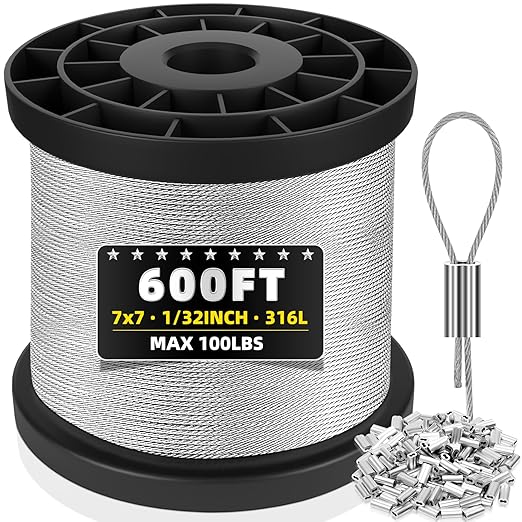 316 Stainless Steel Cable, 600FT 1/32IN Wire Rope by Mariocsa