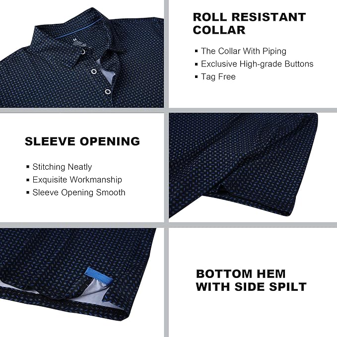 SAMERM Golf Shirts for Men Super Stretch Jacquard Dry Fit Golf Polo Moisture Wicking Short Sleeve Polo Shirts for Men