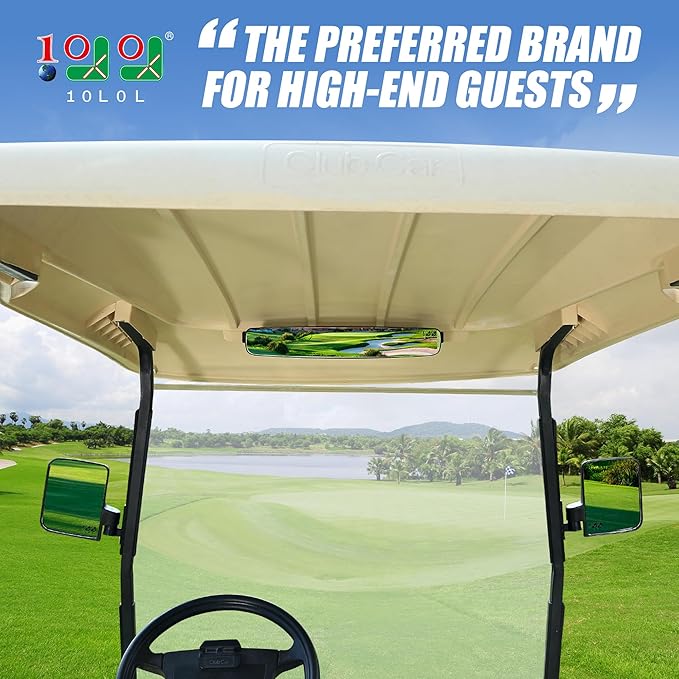 Universal Golf Cart Wide Angle Convex Rear View & Folding Side Mirror Kit, Compatible with Club Car, EZGO, Yamaha Models