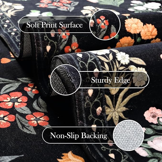 Wonnitar Floral Print Rug for Living Room, Ultra-Thin Non Slip Stain Resistant - Image 3