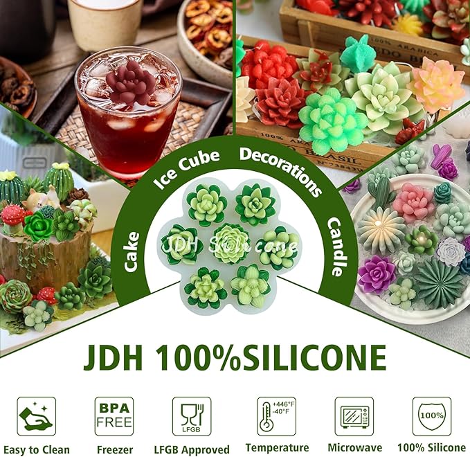 7 Pcs Succulent Fondant Molds 3D Silicone Cactus Succulents Leaves Moulds - Image 4